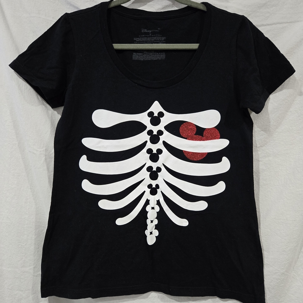 Disney Black Skeleton T-Shirt EUC Size Medium Mickey Mouse